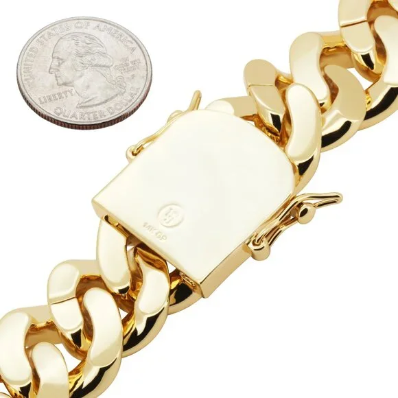 14k Yellow/White GP AAA CZ 24mm Cuban Link Chain Necklace Bracelet 9”-30”